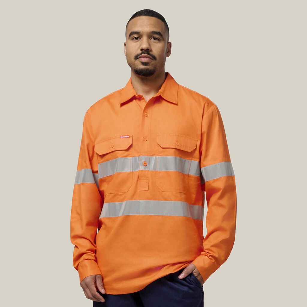 Hi-Vis Closed Front Taped Long Sleeve Cotton Drill Shirt