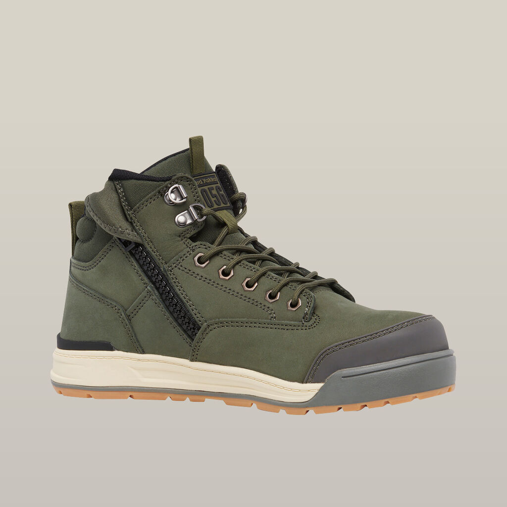 3056 Lace Up & Side Zip Steel Toe Safety Boot - Olive
