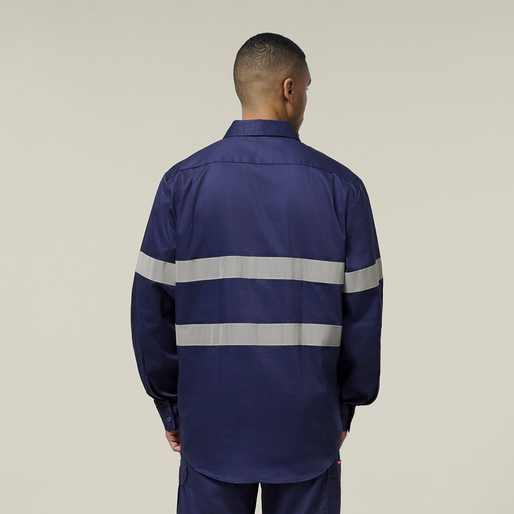 Hi-Vis Cotton Drill Long Sleeve Taped Shirt