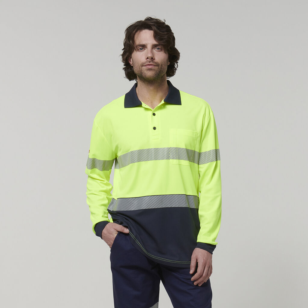 Mens Long Sleeve Hi Vis Taped Polo 