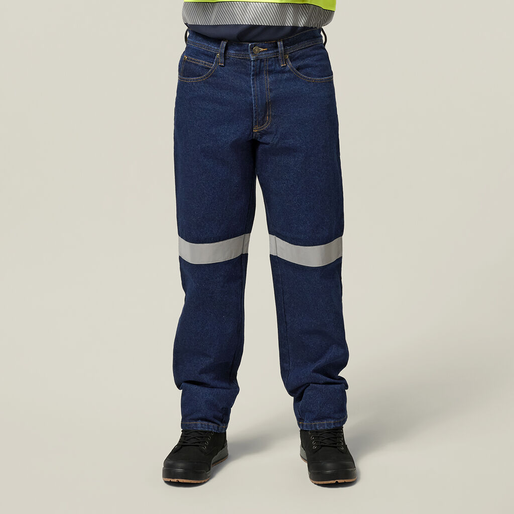 Enzyme Washed Straight Leg Taped Denim Jeans