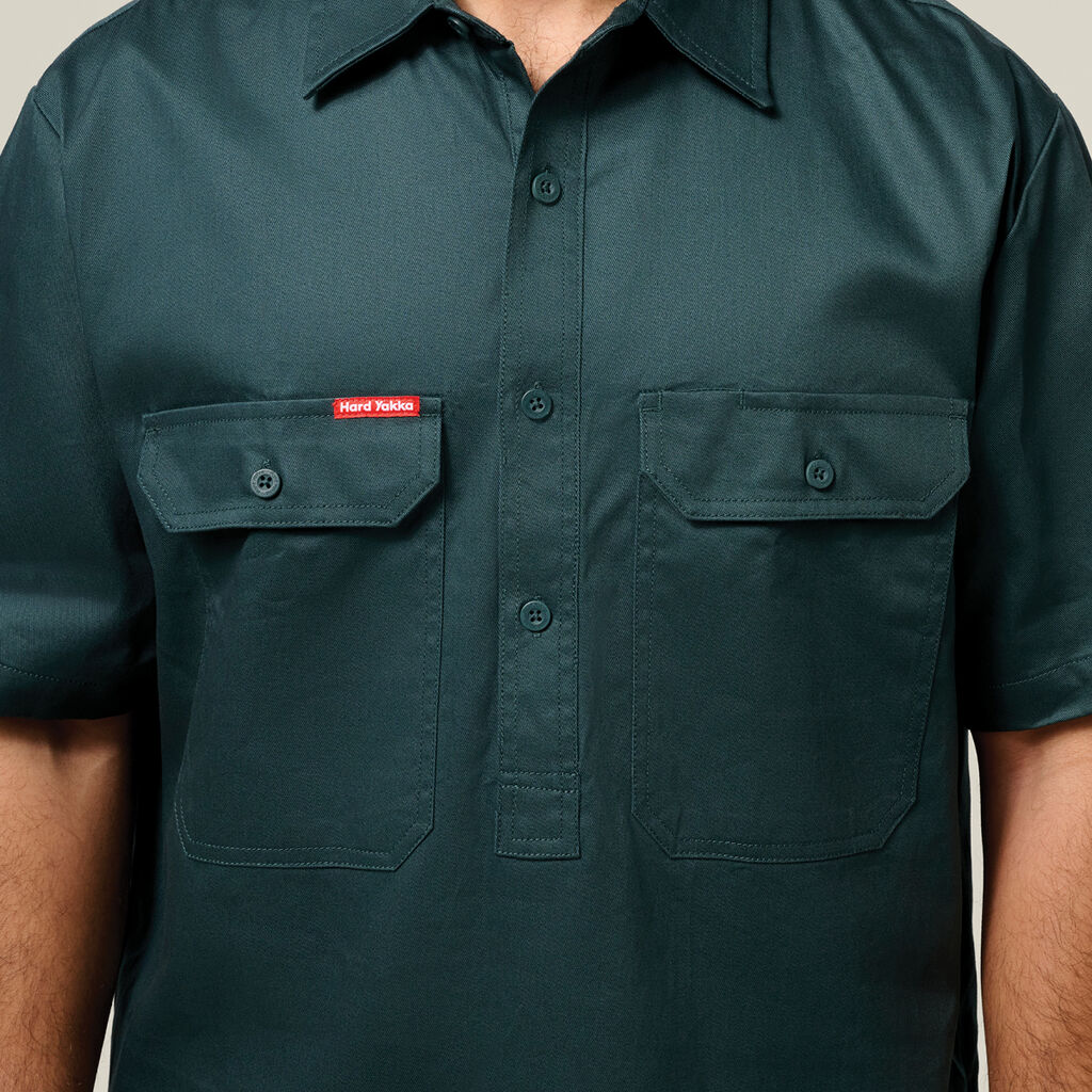 Short Sleeve Closed Front Cotton Drill Work Shirt