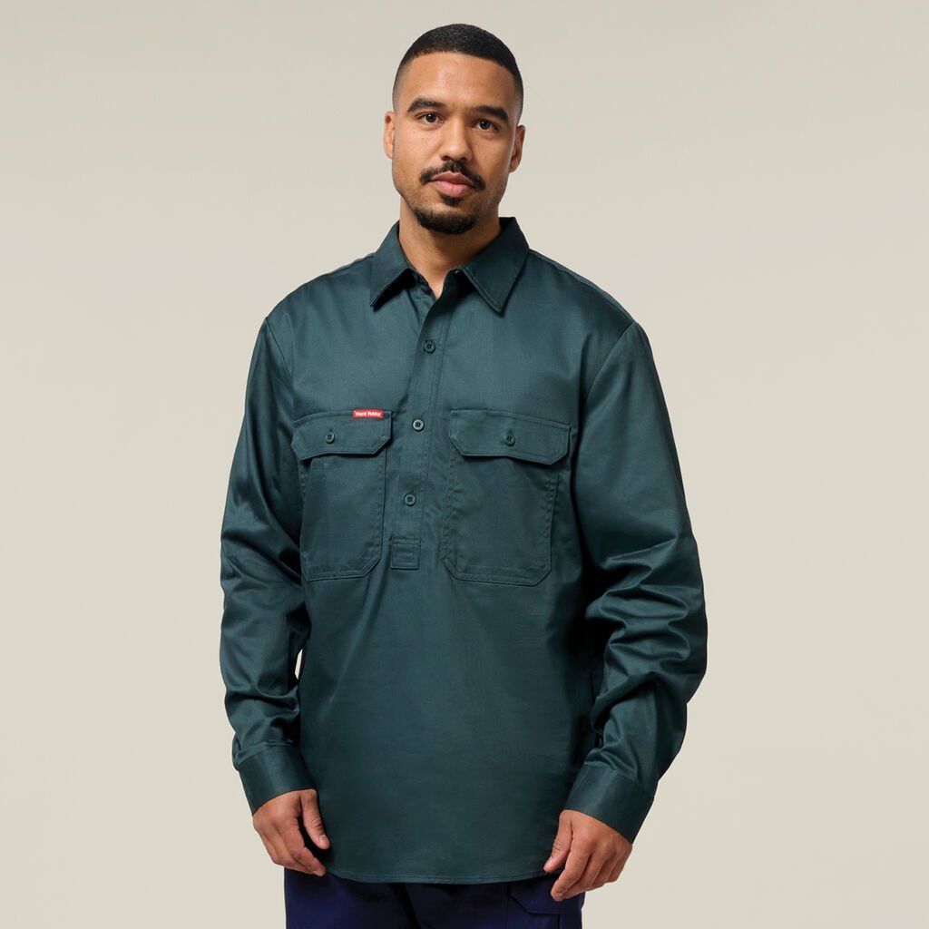 Long Sleeve Closed Front Cotton Drill Work Shirt