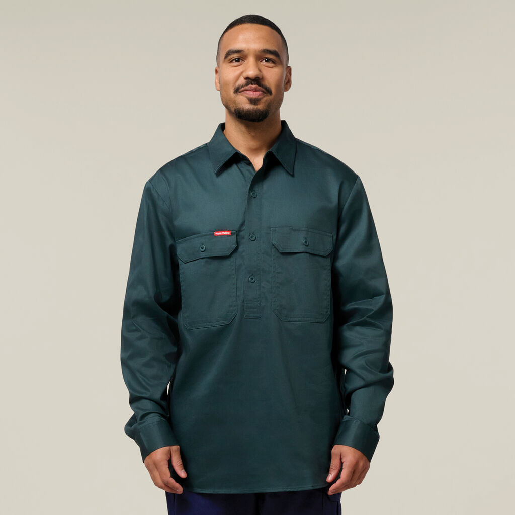Long Sleeve Closed Front Cotton Drill Work Shirt