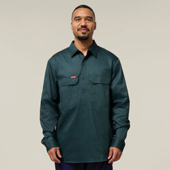 Long Sleeve Closed Front Cotton Drill Work Shirt