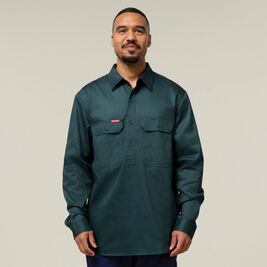 Long Sleeve Closed Front Cotton Drill Work Shirt