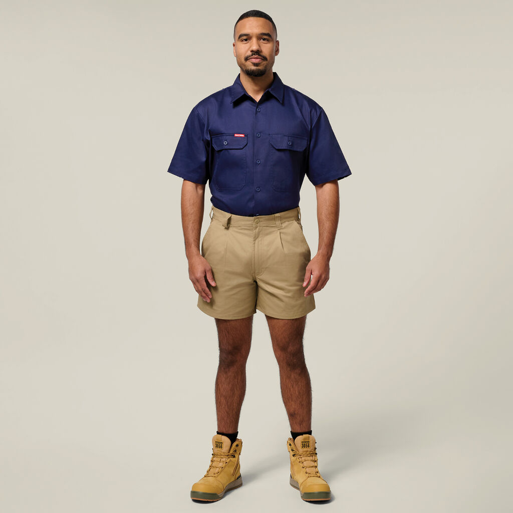 Short Sleeve Open Front Cotton Drill Work Shirt