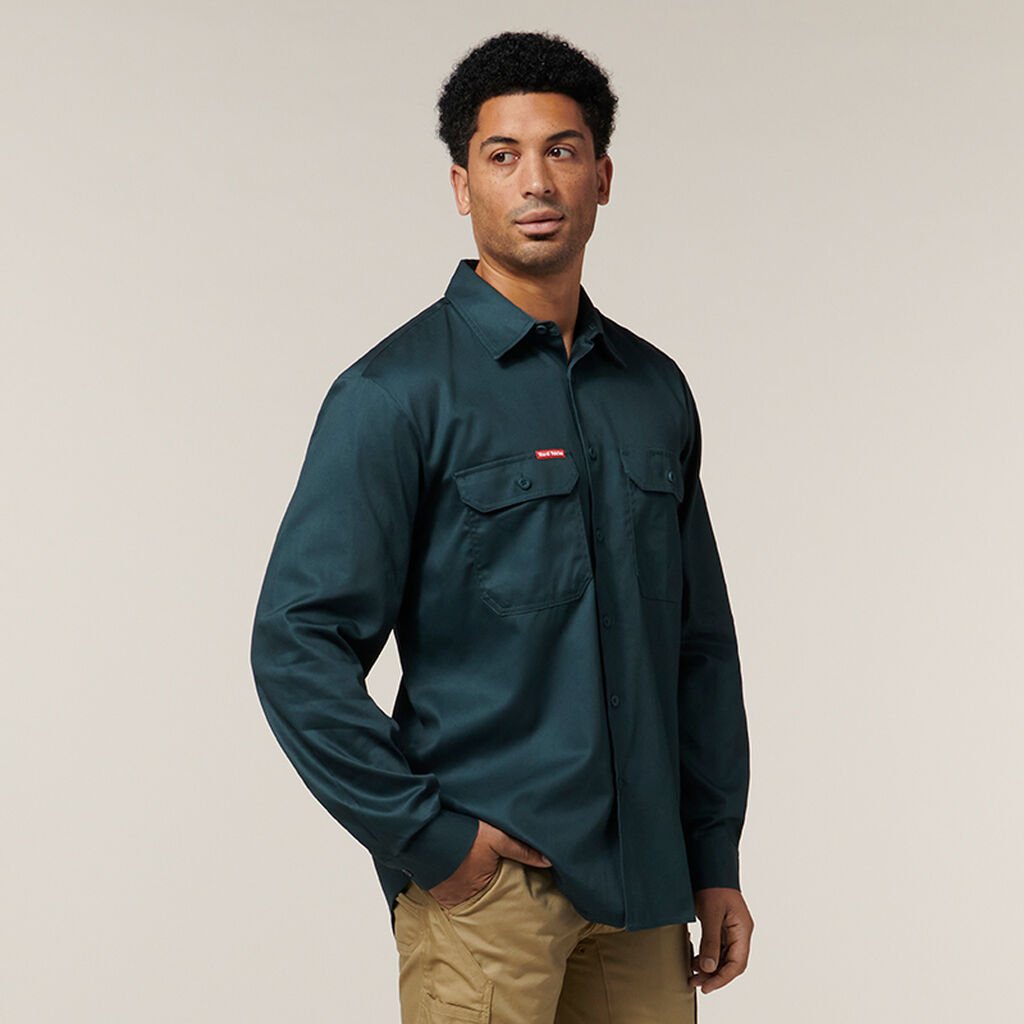 Long Sleeve Open Front Cotton Drill Work Shirt
