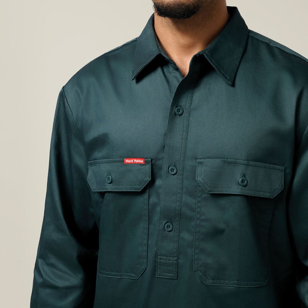 Long Sleeve Closed Front Cotton Drill Work Shirt