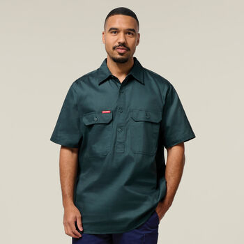 Short Sleeve Closed Front Cotton Drill Work Shirt