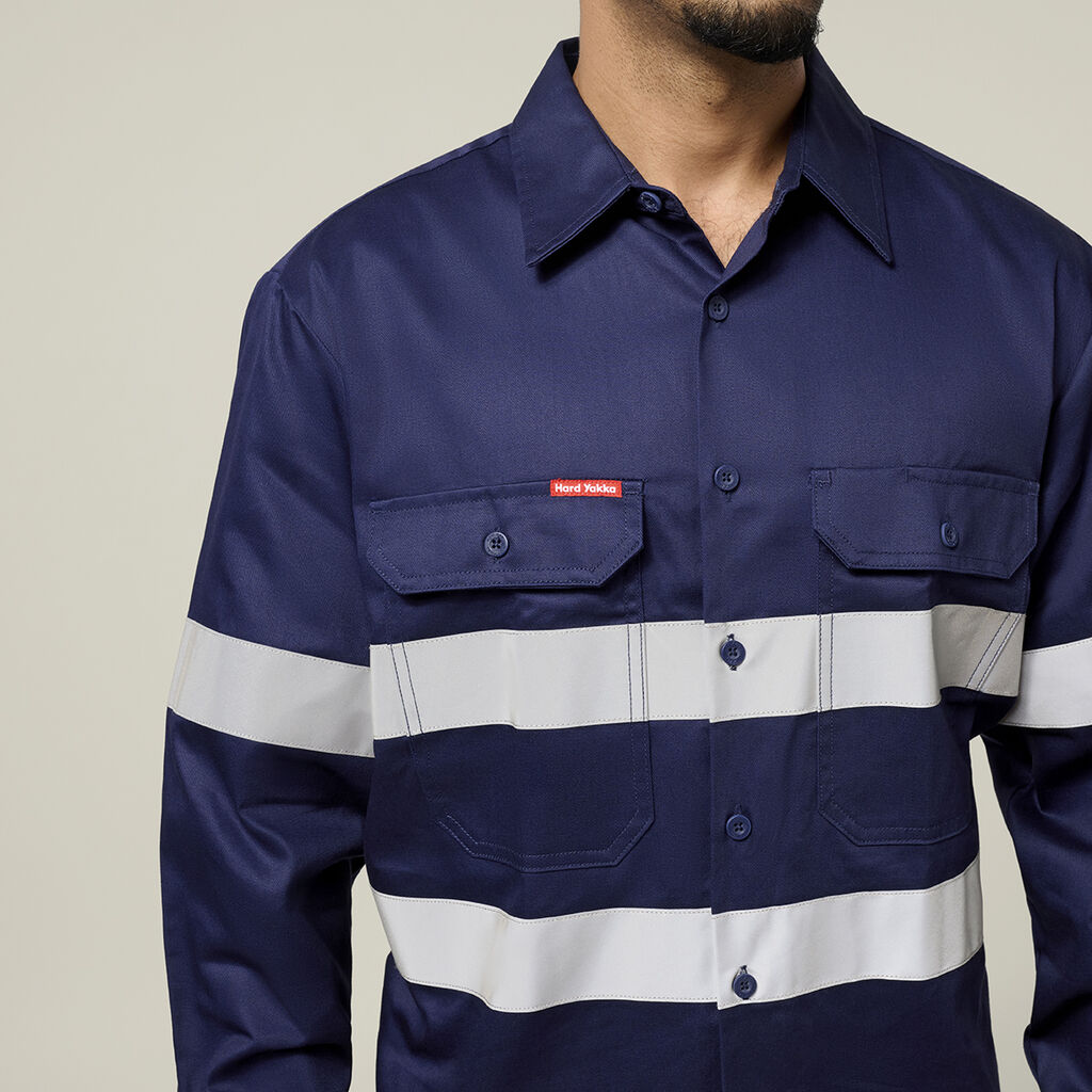 Hi-Vis Cotton Drill Long Sleeve Taped Shirt