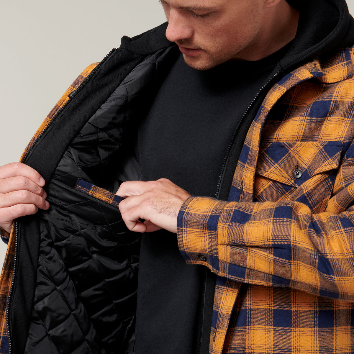Quilted hooded flannel jacket hotsell