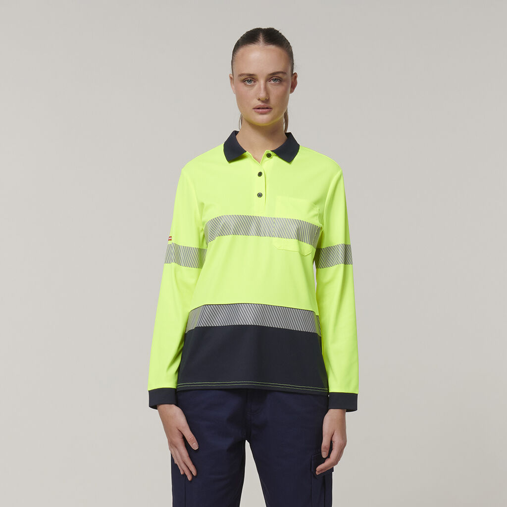 Womens  Long Sleeve Hi Vis Taped Polo 