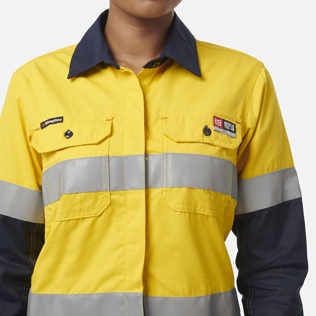 Women's ShieldTec FR Hi Vis 2Tone Open Front Taped Shirt PPE2