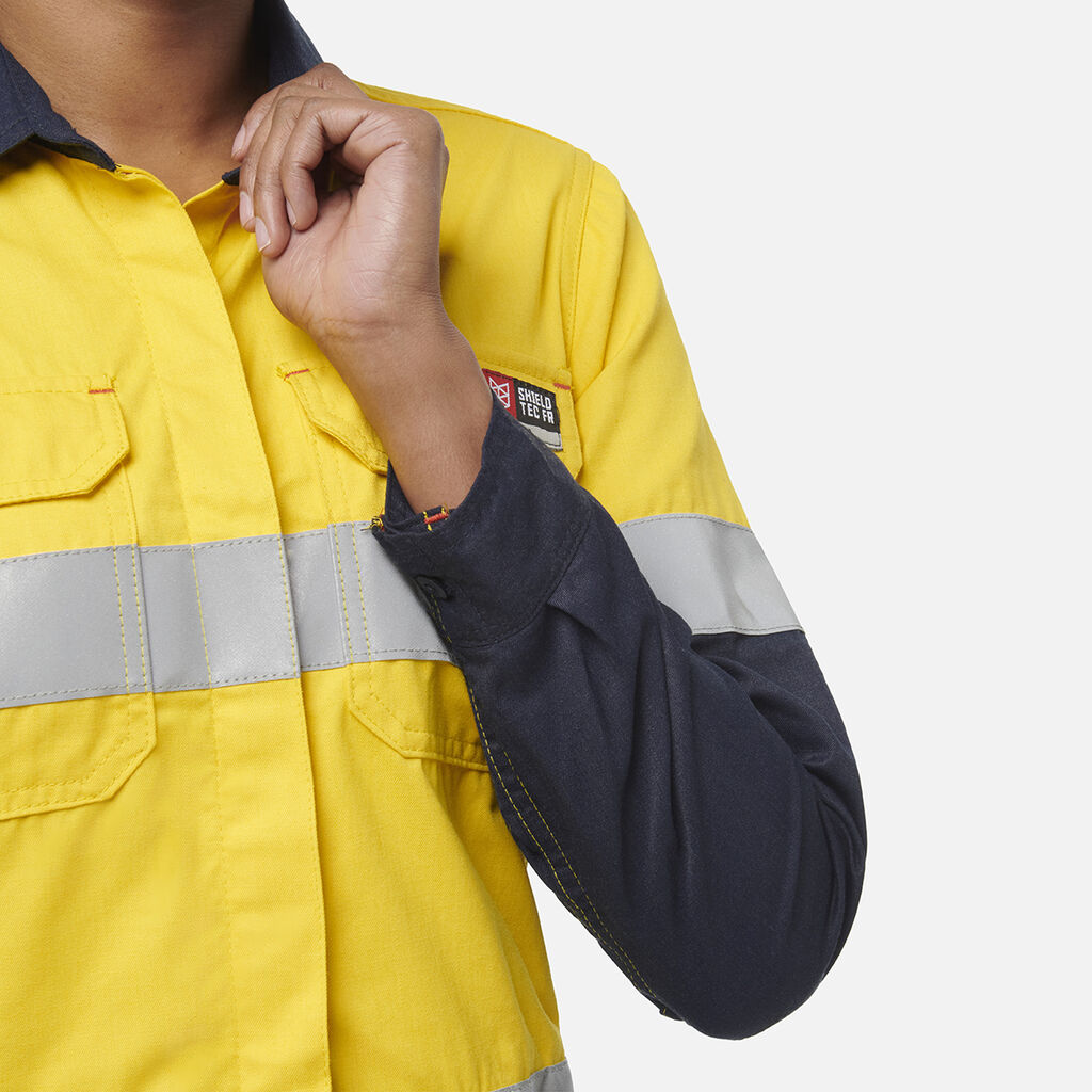 Women's ShieldTec FR Hi Vis 2Tone Open Front Taped Shirt PPE2