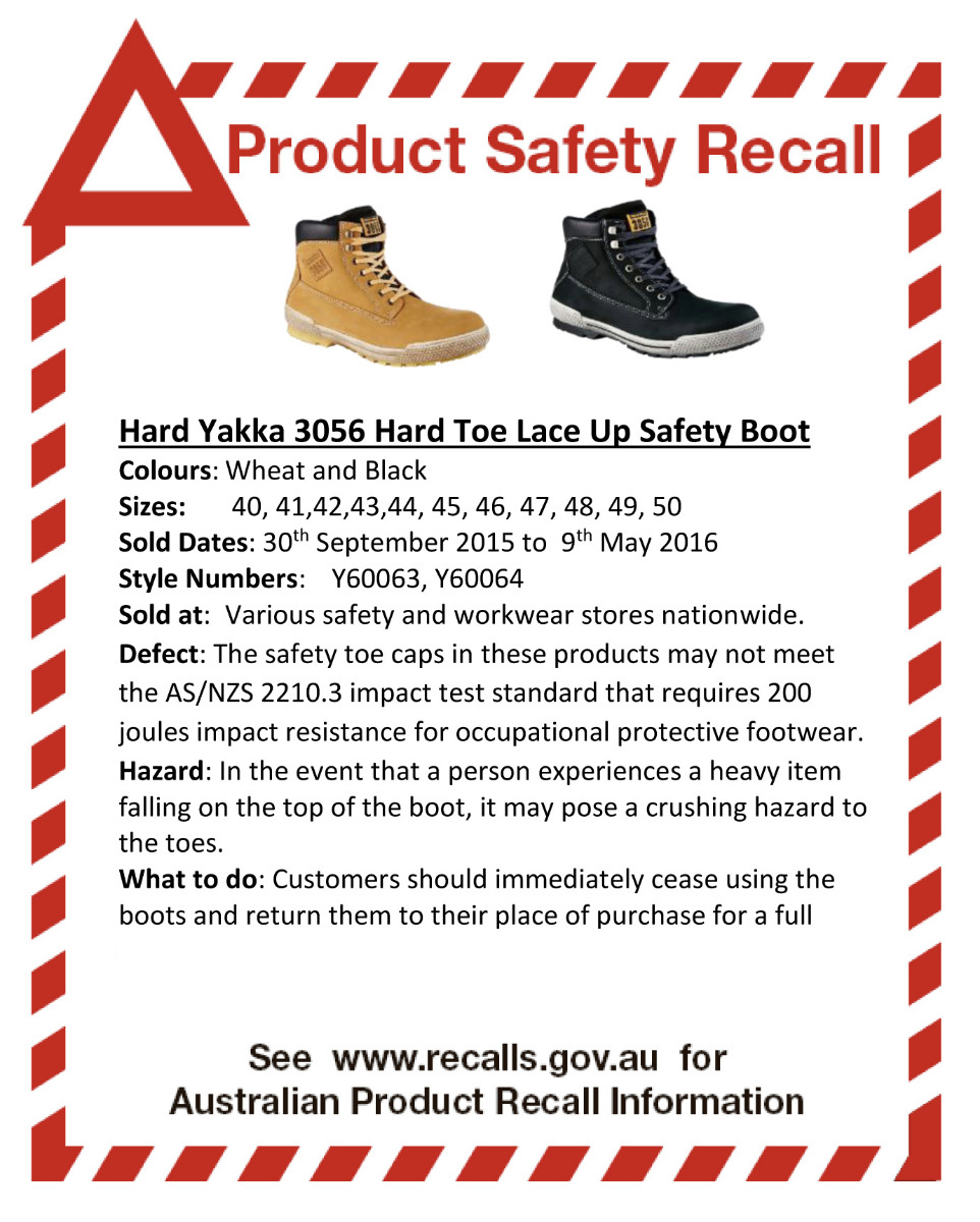 hard yakka 3056 boot recall